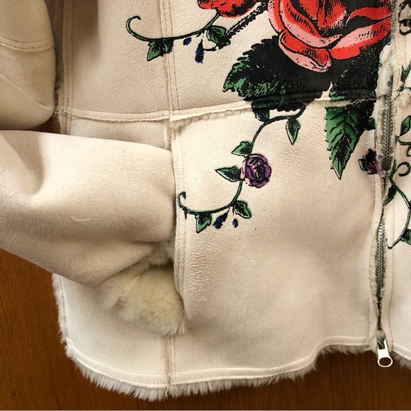 eStudio Philhobar Design faux shearling coat with painted floral design.  Size S - Picture 3 of 6